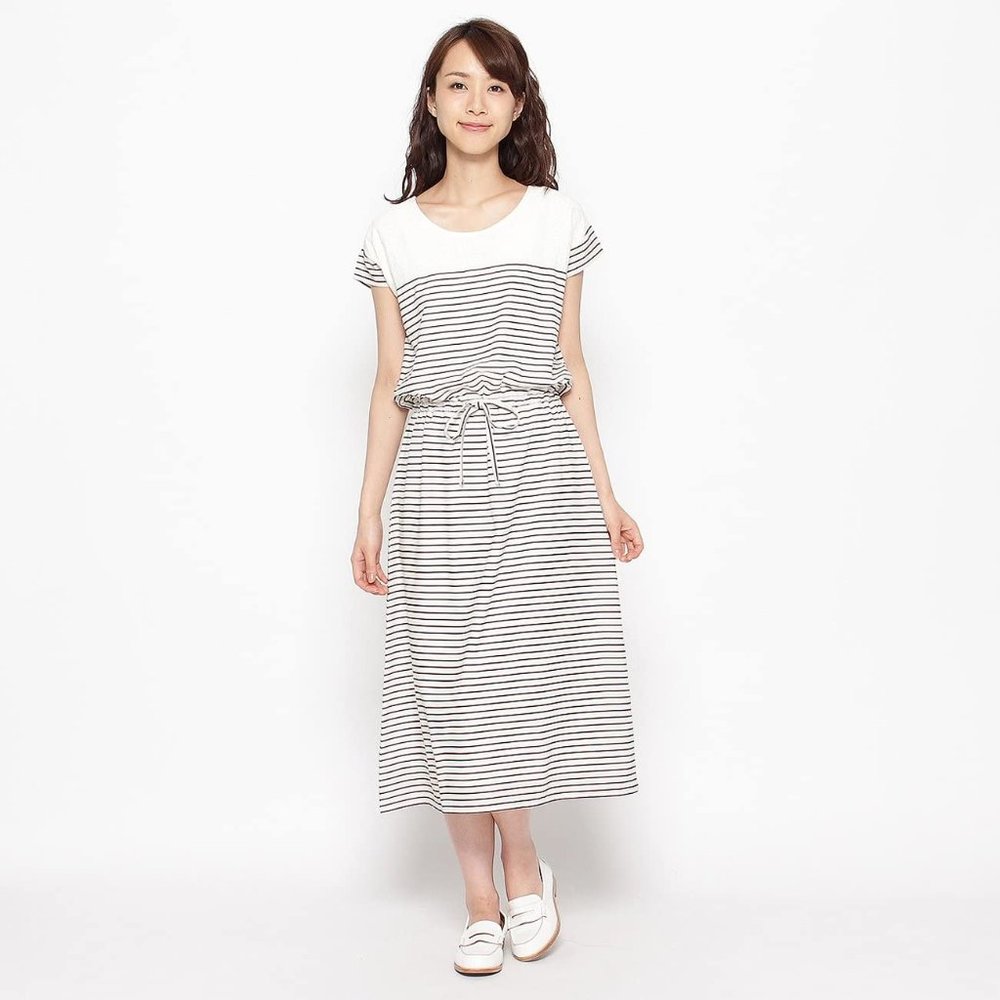 Grove waist tight navy stripe one piece dress NEW